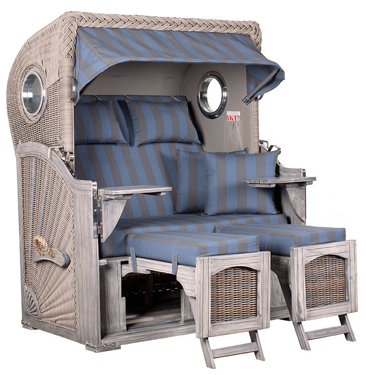 Strandkorb Düne Bullauge Mahagoni Washed Grey PE Koboo Grey Dessin 582