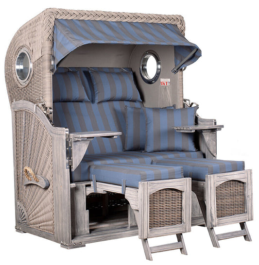 Strandkorb Düne Bullauge Mahagoni Washed Grey PE Koboo Grey Dessin 582