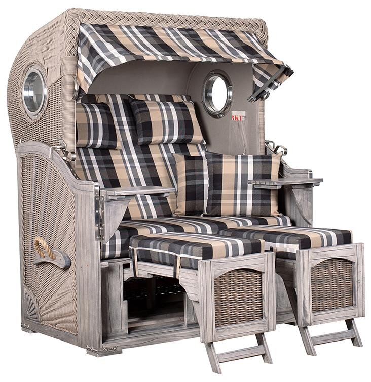 Strandkorb Düne Bullauge Mahagoni Washed Grey PE Koboo Grey Dessin 583