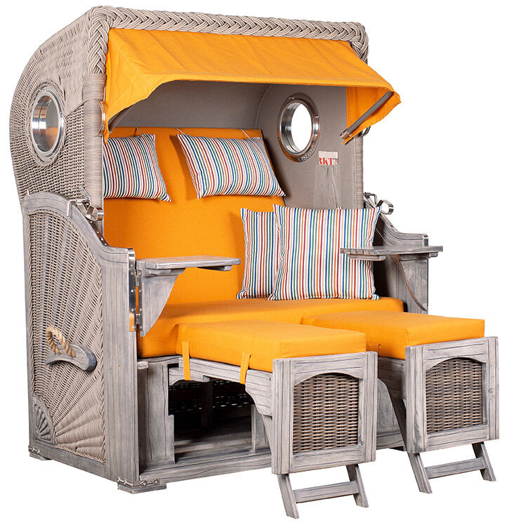 Strandkorb Düne Bullauge Mahagoni Washed Grey PE Koboo Grey Dessin 586