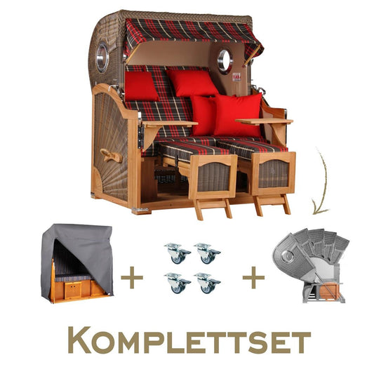 Strandkorb Komplettset Düne Grande Teak Bullauge PE Grey Dessin 529
