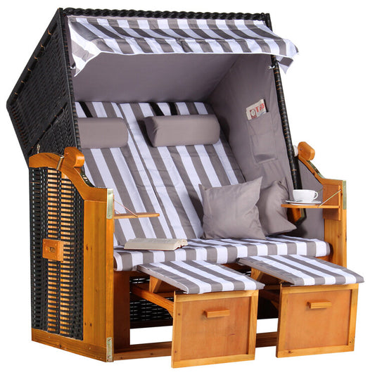 Strandkorb Ostsee Wacholder PE Schwarz Dessin Grau Weiß