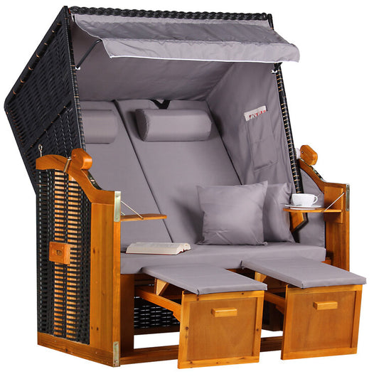 Strandkorb Ostsee Wacholder PE Schwarz Dessin Uni Grau