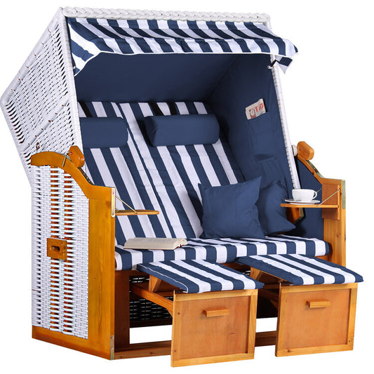 Strandkorb Ostsee Wacholder PE Weiß Dessin Blau Weiss