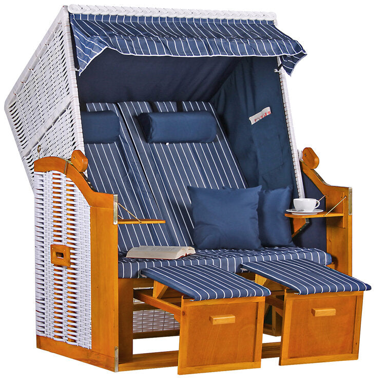 Strandkorb Ostsee Wacholder PE Weiß Dessin Royal Blau