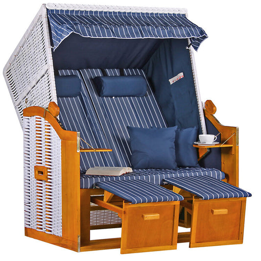 Strandkorb Ostsee Wacholder PE Weiß Dessin Royal Blau