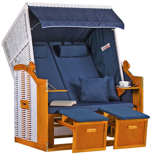 Strandkorb Ostsee Wacholder PE Weiß Dessin Uni Blau