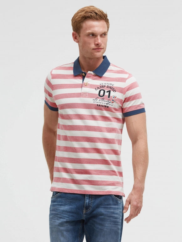 CAMP DAVID Streifen-Polo Pikee mit Artwork - red
