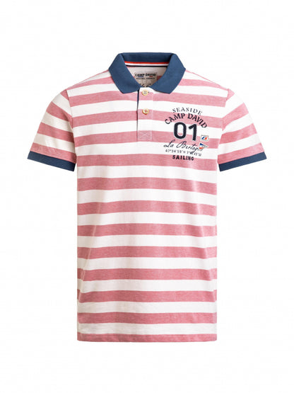CAMP DAVID Streifen-Polo Pikee mit Artwork - red
