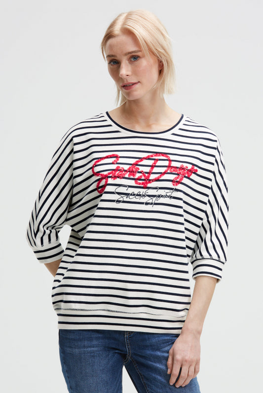 SOCCX Streifensweatshirt mit Kurzarm und Pailletten