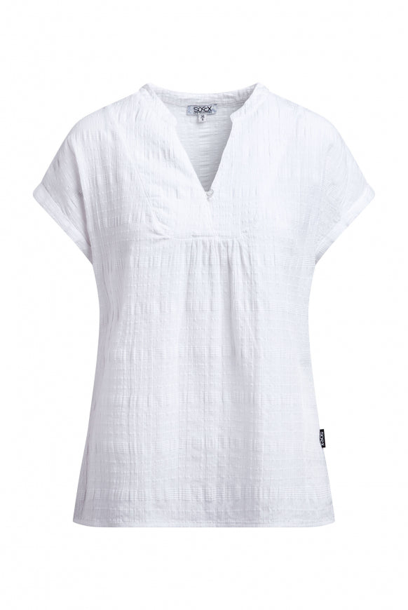 SOCCX Strukturierte Crepe-Bluse mit V-Öffnung - opticwhite