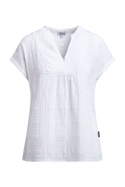 SOCCX Strukturierte Crepe-Bluse mit V-Öffnung - opticwhite