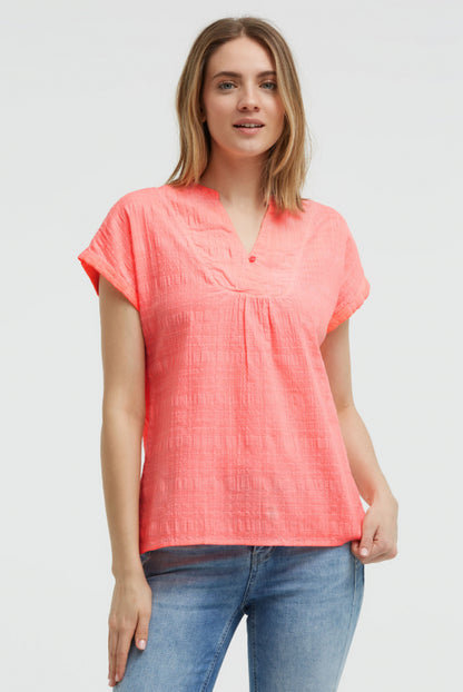 SOCCX Strukturierte Crepe-Bluse mit V-Öffnung - neon flame