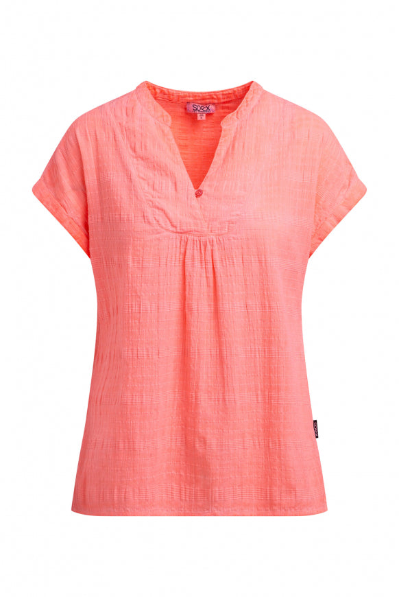 SOCCX Strukturierte Crepe-Bluse mit V-Öffnung - neon flame
