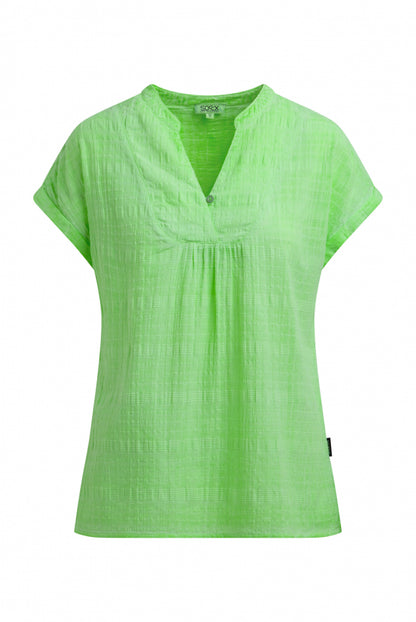 SOCCX Strukturierte Crepe-Bluse mit V-Öffnung - neon green