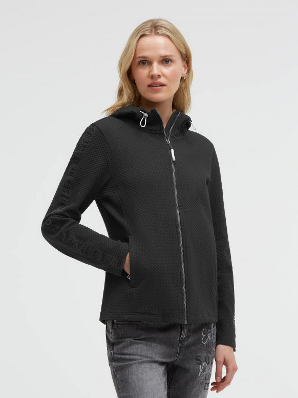 SOCCX Strukturierte Sweatjacke mit Kapuze und Glossy Prints - black