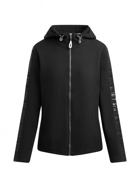 SOCCX Strukturierte Sweatjacke mit Kapuze und Glossy Prints - black