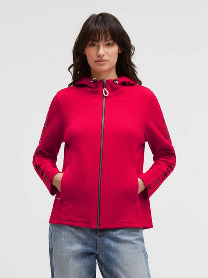 SOCCX Strukturierte Sweatjacke mit Kapuze und Glossy Prints - clear red