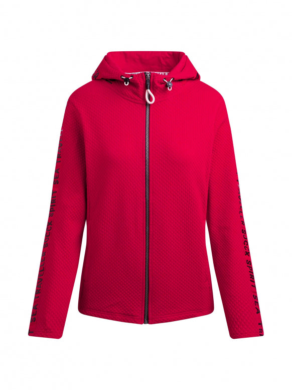 SOCCX Strukturierte Sweatjacke mit Kapuze und Glossy Prints - clear red