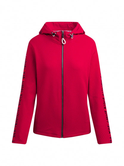 SOCCX Strukturierte Sweatjacke mit Kapuze und Glossy Prints - clear red