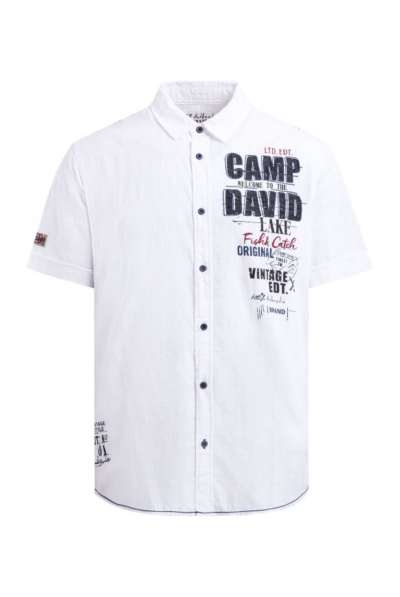 CAMP DAVID Strukturiertes Kurzarmhemd mit Logo Artwork - opticwhite