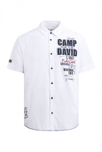 CAMP DAVID Strukturiertes Kurzarmhemd mit Logo Artwork - opticwhite