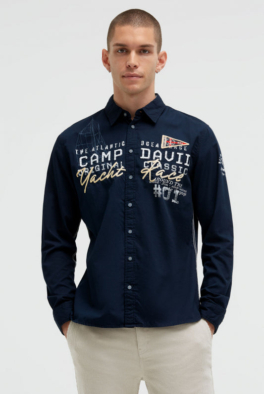 CAMP DAVID Strukturiertes Langarmhemd mit Logo