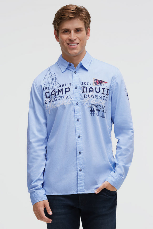 CAMP DAVID Strukturiertes Langarmhemd mit Logo
