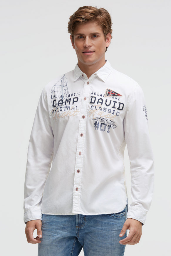 CAMP DAVID Strukturiertes Langarmhemd mit Logo