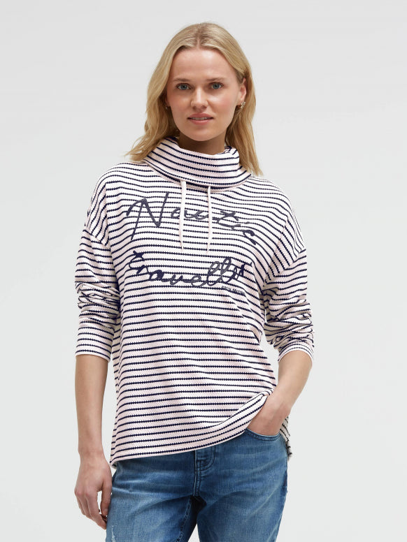 SOCCX Strukturiertes Langarmshirt mit Streifen und Kragen - shell sand