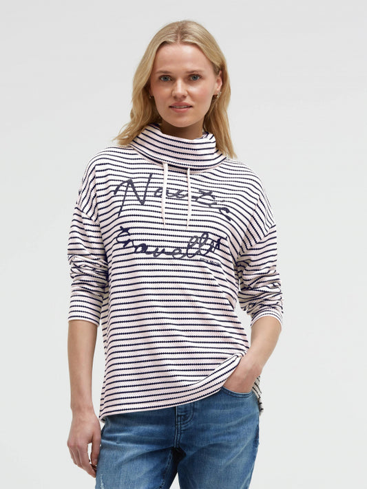 SOCCX Strukturiertes Langarmshirt mit Streifen und Kragen - shell sand