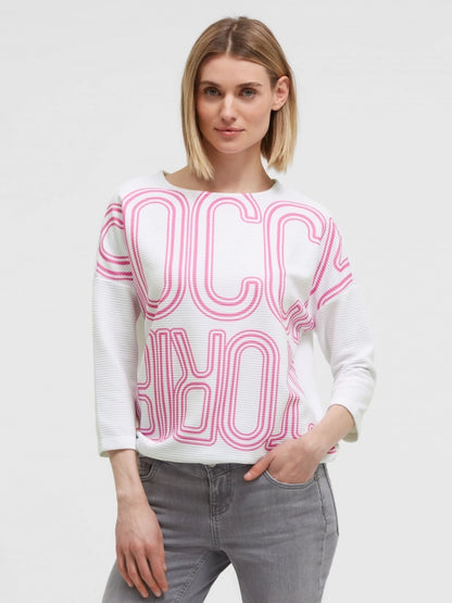 SOCCX Strukturiertes Sweatshirt mit Print und Elastiksaum - opticwhite