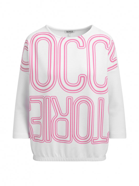 SOCCX Strukturiertes Sweatshirt mit Print und Elastiksaum - opticwhite