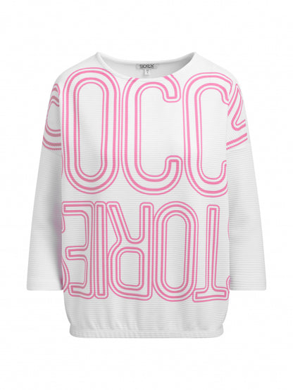 SOCCX Strukturiertes Sweatshirt mit Print und Elastiksaum - opticwhite