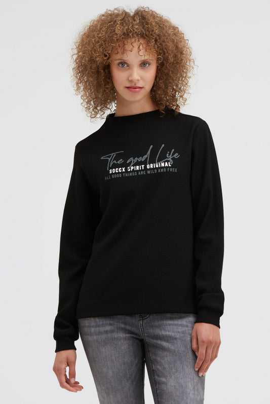 SOCCX Strukturiertes Sweatshirt mit Stehkragen und Print