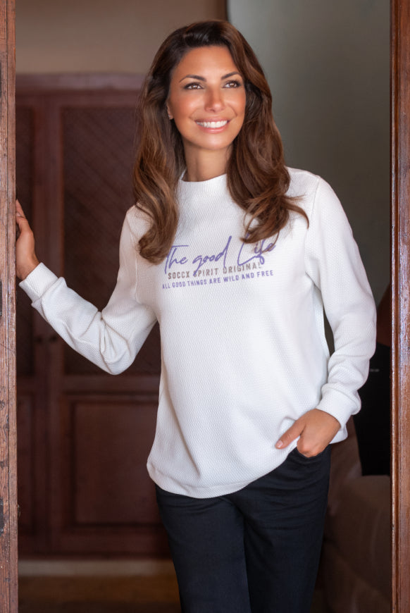 SOCCX Strukturiertes Sweatshirt mit Stehkragen und Print