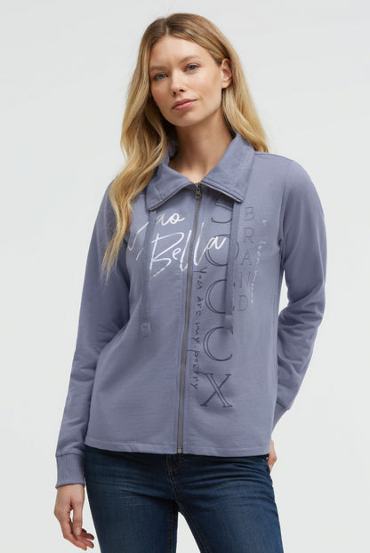 SOCCX Sweatjacke mit hohem Kragen und Folienprints - blue grey