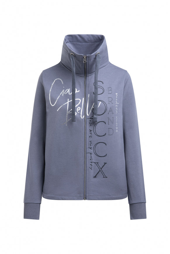 SOCCX Sweatjacke mit hohem Kragen und Folienprints - blue grey
