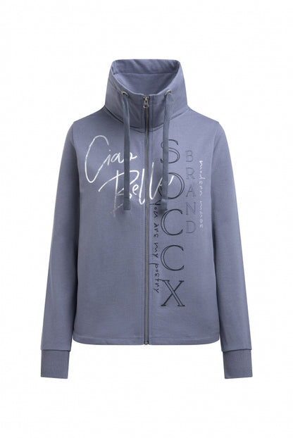 SOCCX Sweatjacke mit hohem Kragen und Folienprints - blue grey