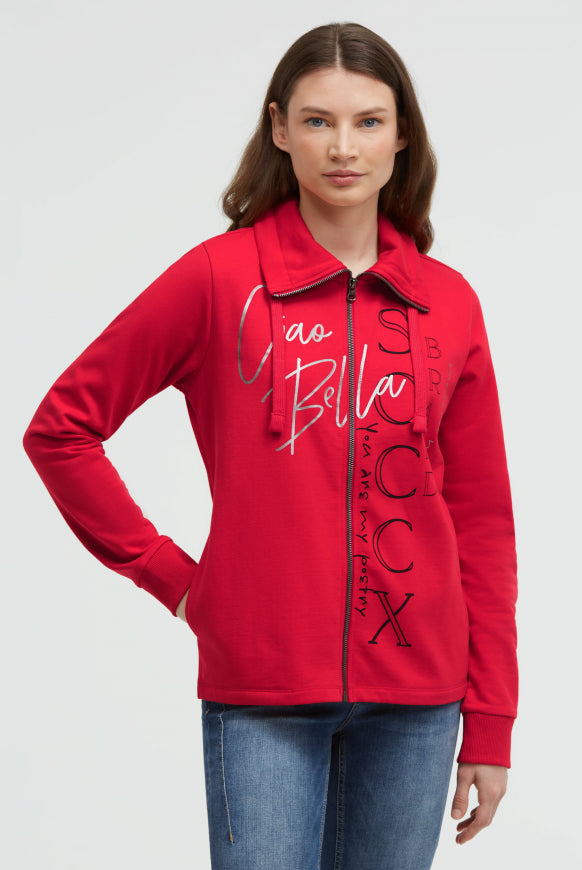 SOCCX Sweatjacke mit hohem Kragen und Folienprints - red orange