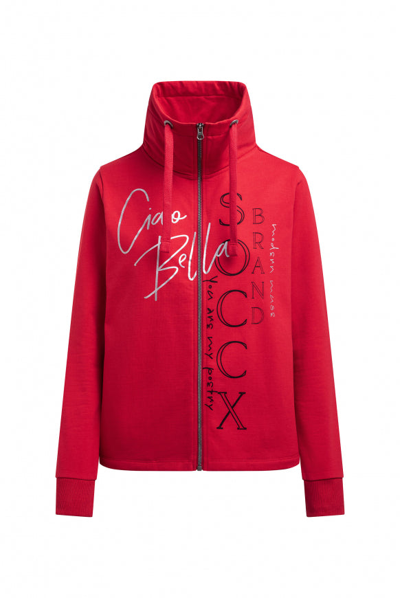 SOCCX Sweatjacke mit hohem Kragen und Folienprints - red orange