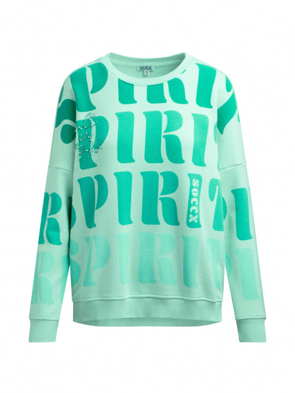 SOCCX Sweatshirt mit All Over Print und Seitenschlitzen - ocean mint