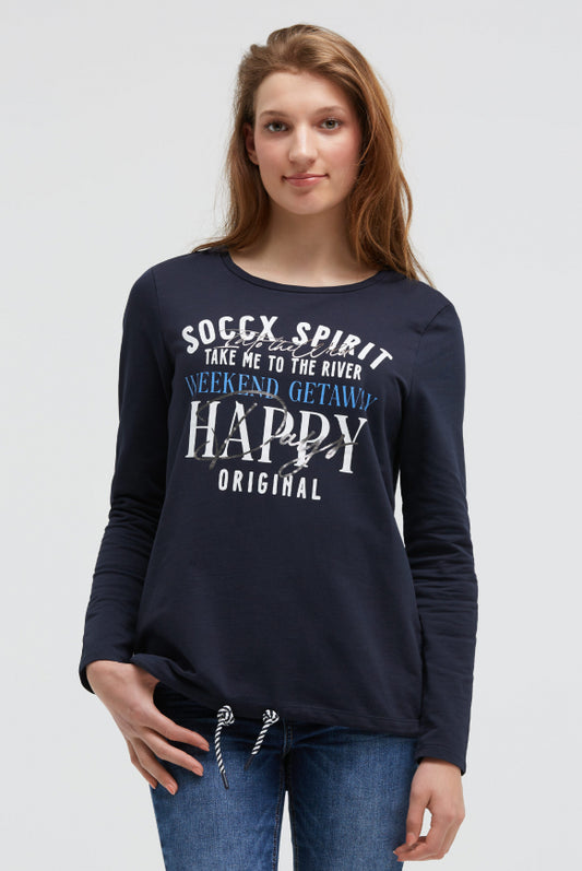 SOCCX Sweatshirt mit Artwork und Kordelzug im Saum