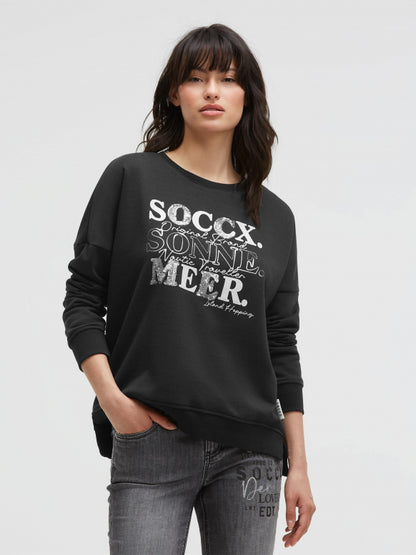 SOCCX Sweatshirt mit Pailletten-Artwork und Seitenschlitzen - black