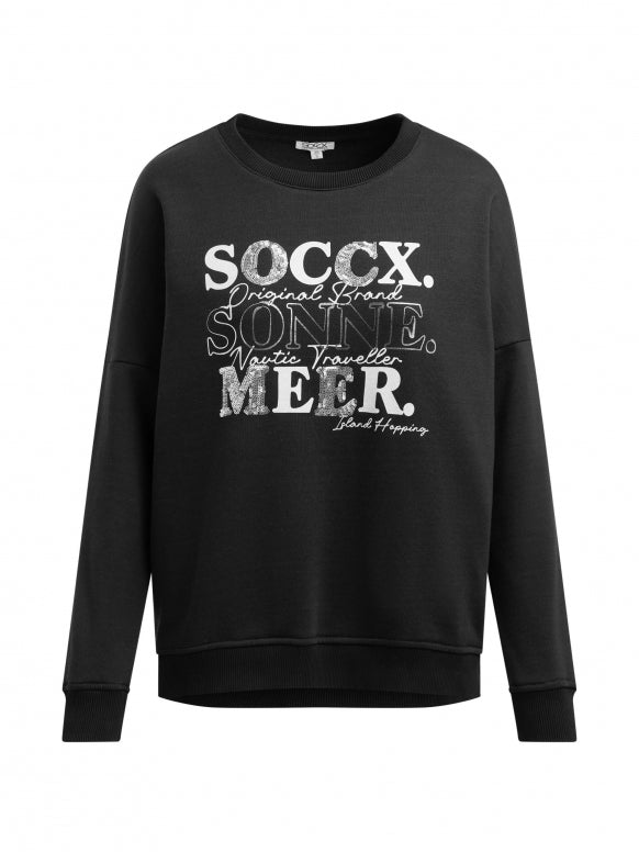 SOCCX Sweatshirt mit Pailletten-Artwork und Seitenschlitzen - black