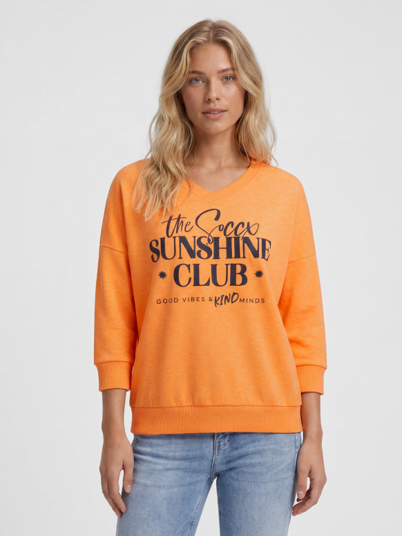 SOCCX Sweatshirt mit V-Ausschnitt und Frontprint - neon apricot