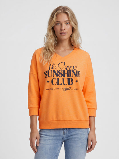 SOCCX Sweatshirt mit V-Ausschnitt und Frontprint - neon apricot