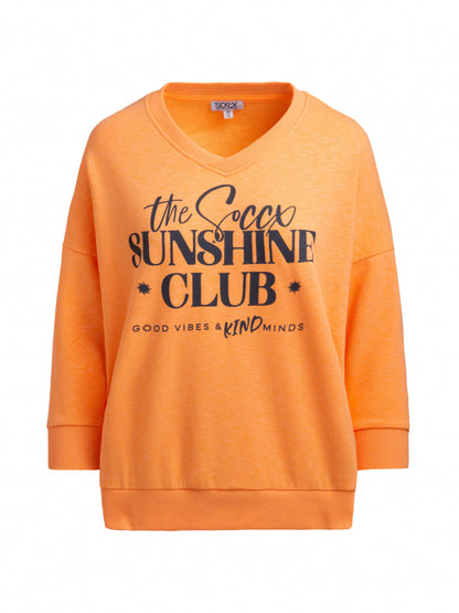 SOCCX Sweatshirt mit V-Ausschnitt und Frontprint - neon apricot