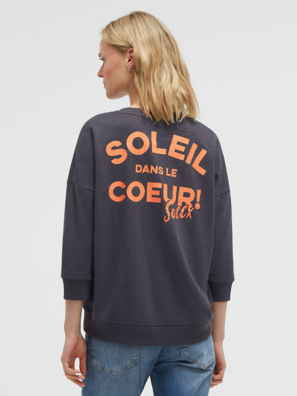 SOCCX Sweatshirt mit V-Ausschnitt und Rückenprint - charcoal mist