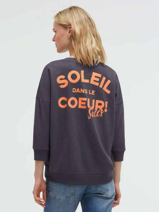 SOCCX Sweatshirt mit V-Ausschnitt und Rückenprint - charcoal mist